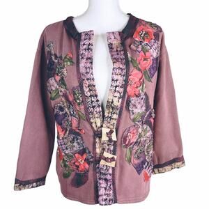 Interpretations of JMS Sweatshirt Jacket Appliques Embroidery Mauve Purple L